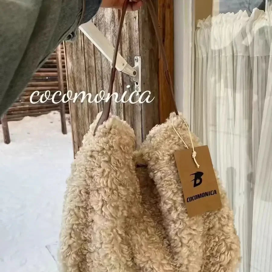 Women Bag Autumn Winter Luxury Fashion New 2025 Imitation Lamb Wool Shoulder Bag Handbag Simple Office Women Bag