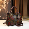 Light Luxury PU Leather Tote Bag Large Capacity Crossbody Women Bag Fashion Vintage Flower Pattern Purse and Handbag