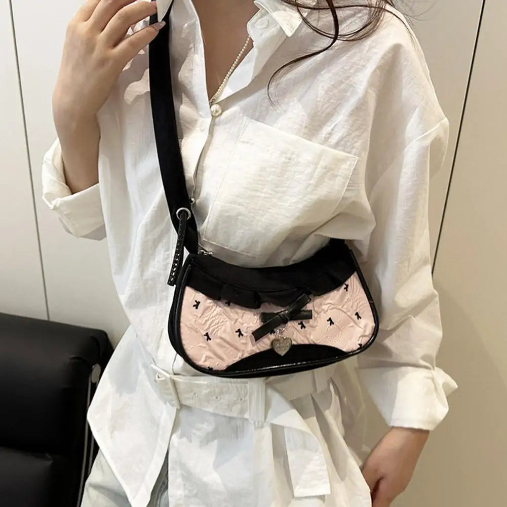 New Fashion Grid Women Bag Lace Ribbon Stretchable Shoulder Strap Single Shoulder Underarm Bag Daily Commuting Student Handbag