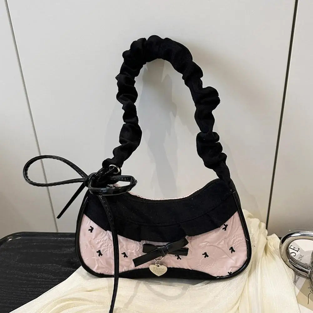 New Fashion Grid Women Bag Lace Ribbon Stretchable Shoulder Strap Single Shoulder Underarm Bag Daily Commuting Student Handbag