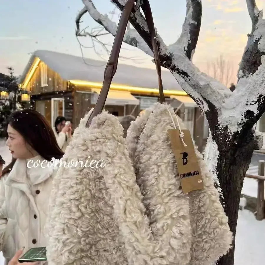 Women Bag Autumn Winter Luxury Fashion New 2025 Imitation Lamb Wool Shoulder Bag Handbag Simple Office Women Bag